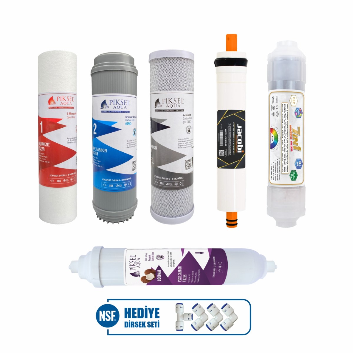 Piksel Aqua Açık Kasa 12 Aşamalı 7in1 Mineral filtreli Jacobi Membranlı Su Arıtma Cihazı Filtresi