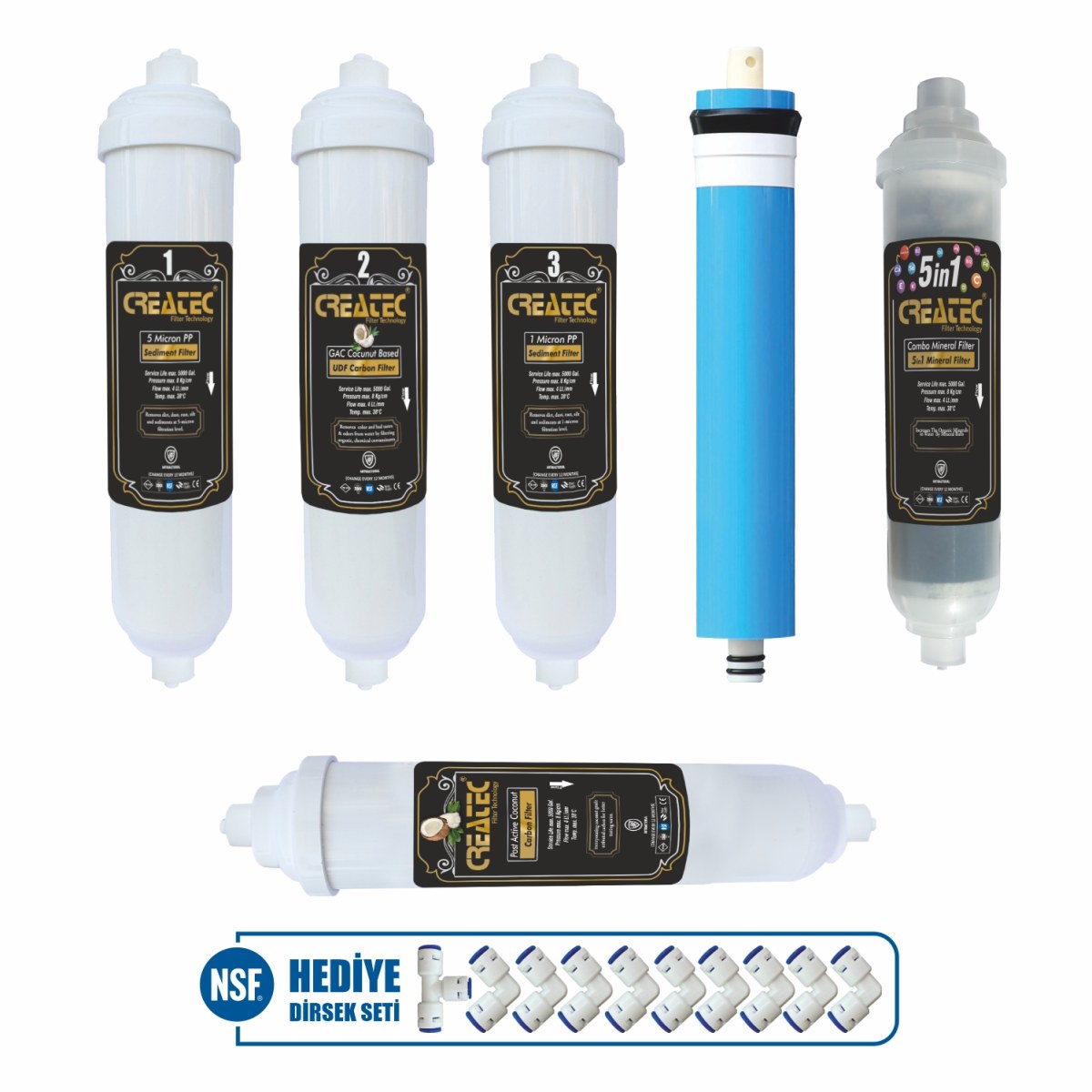 Createc 10 Aşamalı RO Membranlı Su Arıtma Cihazı Filtresi