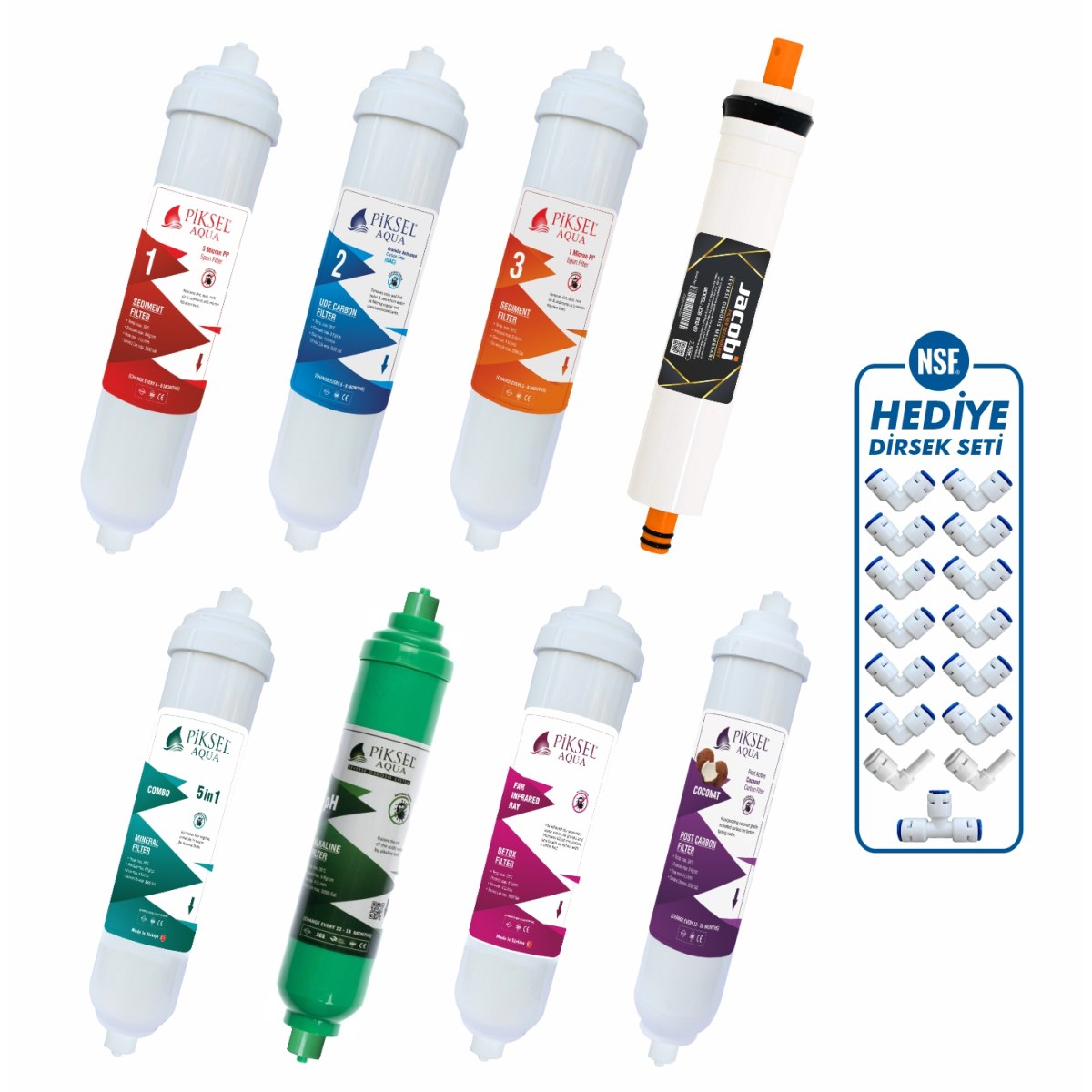 Piksel Aqua 12 Aşamalı Jacobi Membranlı Su Arıtma Cihazı Filtre Seti